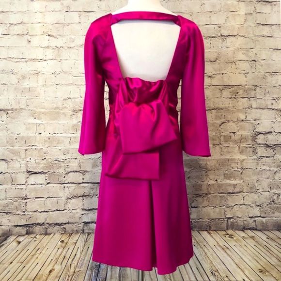 Hot Pink evening dress with open back gorgeous bow Small. EUC BARBIECORE - Picture 2 of 4